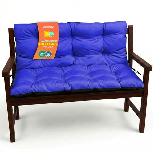 SuperKissen24. Coussin Dossier pour Banc de Jardin Canapé - 120x50 cm et Appui 120x60 - Intérieur/Extérieur - imperméable - Bleuet