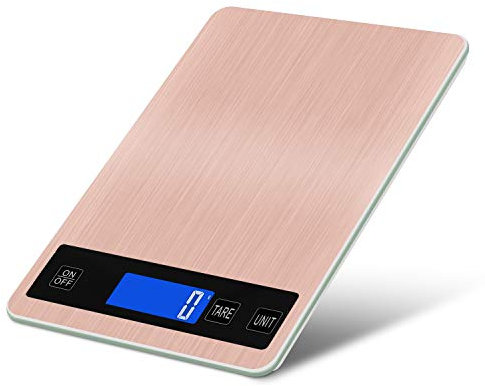 Mingfuxin Bilancia da cucina digitale, 22 lb/10 kg, ricaricabile per alimenti, sensore tattile, bilancia elettronica in acciaio inox (22lb/10 kg, oro rosa)