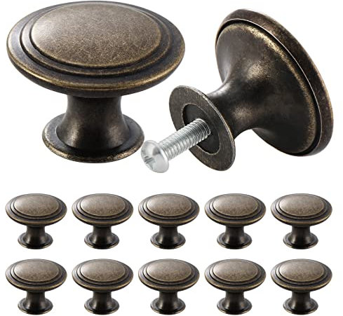 TsunNee Schrankknäufe im Vintage-Stil, Bronze, Antik-Stil, Küchenschrankgriffe, 30 mm, rund, Möbeltürknäufe, 12 Stück