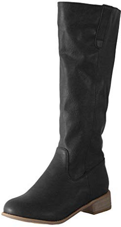 Stivali Donna Moda Pelle Tacco Basso Scarpe con Punta Tonda Slip-On Comodo Western (35,Nero)