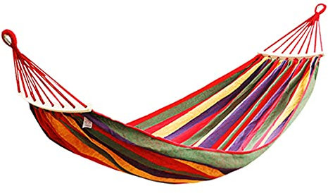 HIZQ Doppel Hängematte, Outdoor Hängematten Stabhängematte Für Reise Camping Wandern Garten, Tragbar Und Atmungsaktiv, Belastbarkeit Bis 300 Kg Streifen,XL