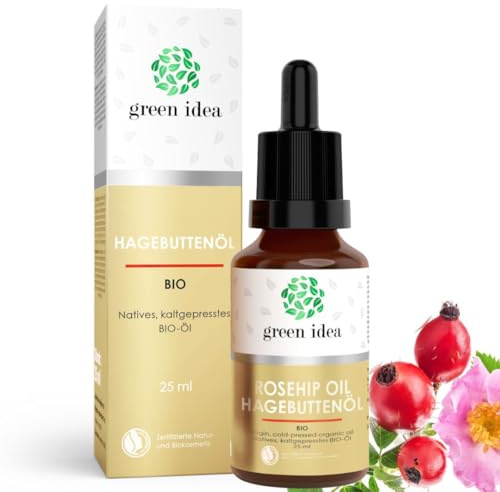 Green idea - Huile de rose musquée BIO |100% pure | BIO oil | Huile visage anti-âge | Élixir de jeunesse | Riche en Oméga 3, 6, 9, Acide linoléique et linolénique | Certificat NaTrue 25 ml