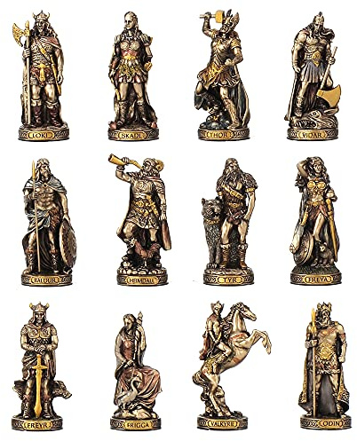Veronese Design Bronze Finished 12 Piece Norse Gods and Goddesses Miniature Statue Set