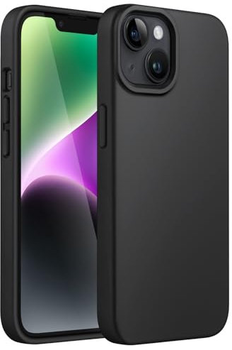 JETech Cover Silicone per iPhone 14 Plus 6,7 Pollici, Protettiva per Tutto il Corpo Morbida al Tatto, Custodia Antiurto con Fodera in Microfibra (Nero)