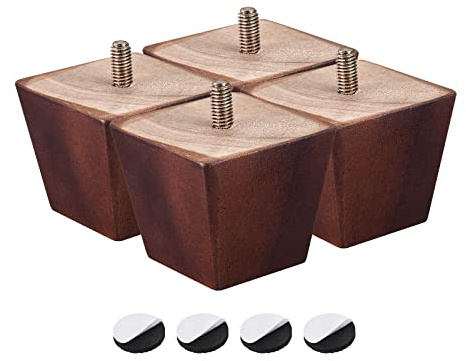 sourcing map Furniture Legs, 2 Inch(50mm) Set of 4 Square Solid Wood Couch Legs Feet Chair Table Feet Sofa Support Replacement Parts, Brown