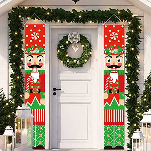 Banners de Puerta de Cascanueces de Navidad Letreros de Porche de Soldado Cascanueces Decoraciones de Vacaciones de Modelo Cascanueces Suministros de Fiesta de Pared Patio (Caramelo)