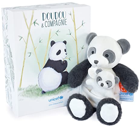 Doudou et Compagnie – Plüsch-Panda mit Baby, 25 cm – Beige – Schöne Geschenkbox – Baby & Moi – Unicef DC3987