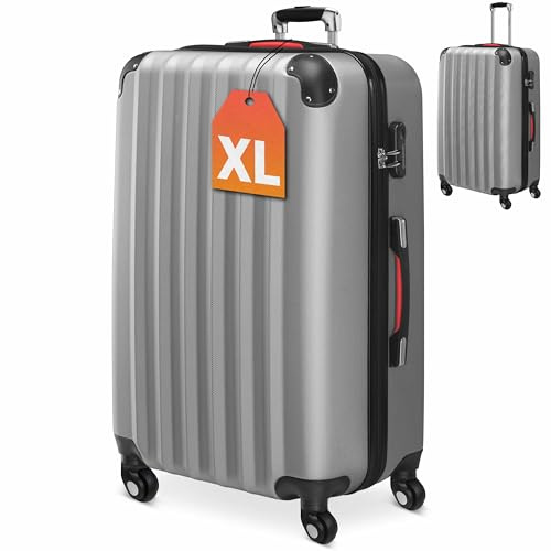 Monzana® Koffer Handgepäck ABS Hard Case 4 Rollen Teleskopgriff Zahlenschloss Kantenschutz Reisekoffer Hartschalenkoffer Rollkoffer Trolley Silber XL