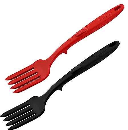 Jagowa 2 tenedores de silicona, negro, 29,5 cm, antiadherente, apto para lavavajillas, resistente al calor (-40 a 230 °C), tenedor de cocina multifuncional