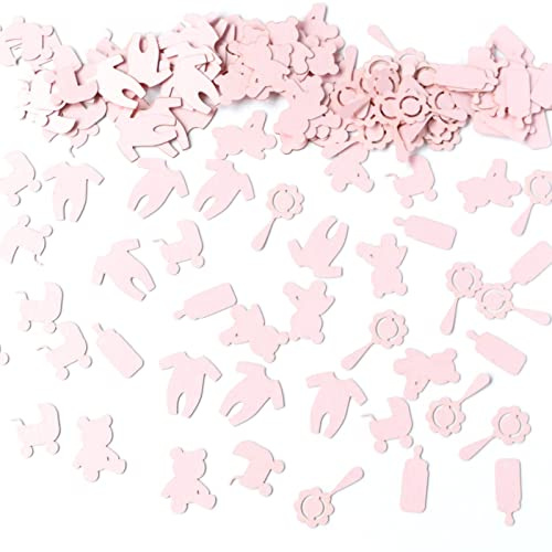 Baby Shower Confetti, Pink Table Scatter, Pram, Bottle, Teddy, Rattle, Babygrow, Pearlescent Card Decorations