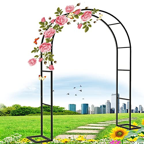 Metal Arch Trellis For Outdoor Garden, Wide 120~350cm Heavy Duty Rose Arches Wedding Decoration Archway, Durable Strong Tubular Arch Arbor, Party Ceremony Decorations ( Color : Black , Size : 240x220x