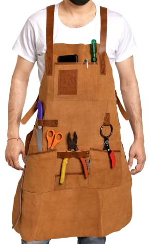 SLEEP TED Schürze aus echtem Leder, für Arbeit, Grillschürze, Tischler, Holzarbeiten, Küche, Kochen – Damen und Herren, Hellbraun