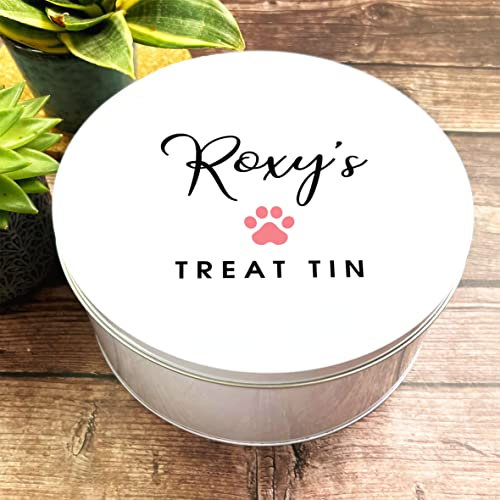 Round Cat Dog Biscuits Pink Paw Print Personalised Pet Treat Storage Tin