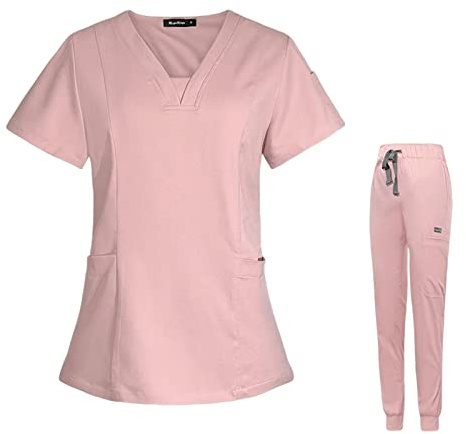 Baoblaze Ensemble de soins médicaux pour hommes et femmes, haut et pantalon extensibles à col en V pour esthéticienne, costume d'infirmière pour toiletteur d'animaux de compagnie, rose, taille XL