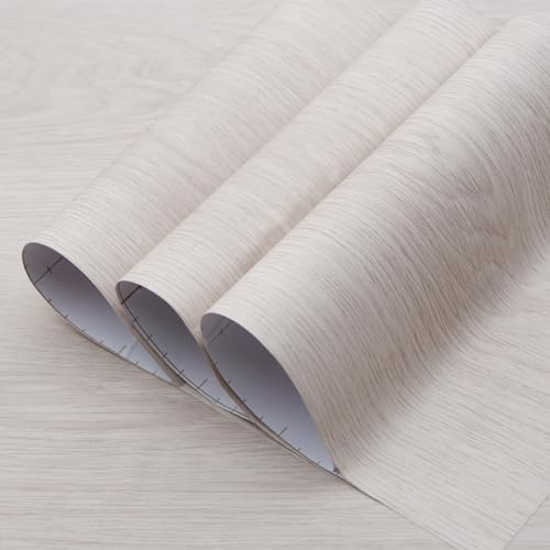 TOTIO 80 cm x 4 m extra bred film i träkorn självhäftande tapet vattentät självhäftande film 3D bok ådring varm vit bubbelfri design matta förtjockad möbelfolie för köksskåp dörr beige