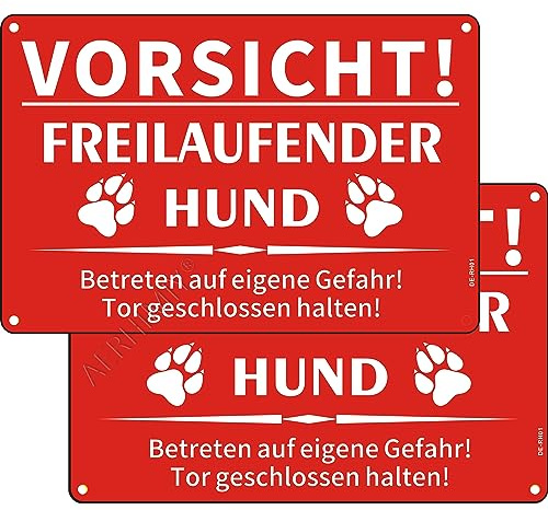 Vorsicht Hund Schild Aluminium Reflektierend 20×30cm, Freilaufender Hund Schild Metall, UV-Schutz, Wasserfest, Mit Bohrlöcher, Rot
