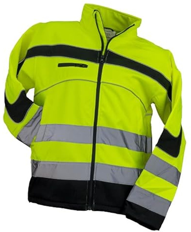Luckyberg Warnschutz Softshelljacke – Atmungsaktive Jacke aus Softshell, Wind- & Wasserabweisend, Reflexstreifen - Neongelb/Neonorange. (L, Gelb)