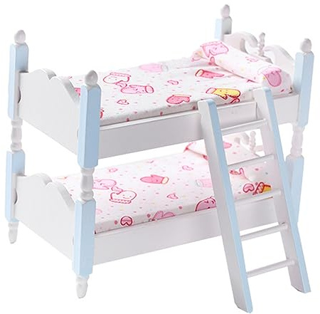 Toyvian Lit Superposé Miniatures pour Maison de Poupée Lit Superposé en Bois à L'Échelle 1/12 Mobilier Garçon et Filles Accessoires Jouet