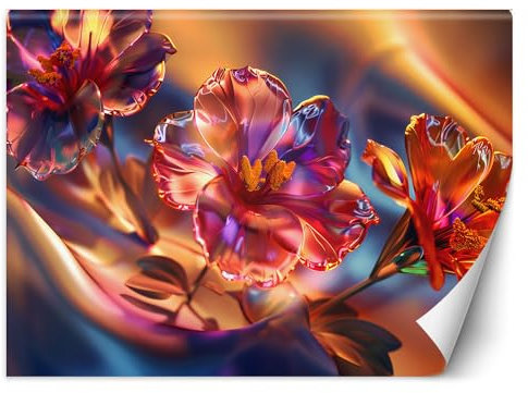 Feeby - 3d Tapete - 300x210 cm - Fototapete Schlafzimmer - Bunte Blumen Abstrakt - Deko Wohnzimmer - Wallpaper - Wand Deko - Wandtapete - Wandbild XXL - Tapete - Wanddeko - Vinyl - Wandbilder