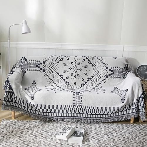 TAMUNI 90–340 cm weiche Picknickdecke mit schwarzem und weißem Gitter Boho-Outdoor-Teppich Strandmatte aus Baumwolle für Sofadecke Picknickdecke Outdoor-Campingdecke mit Quaste