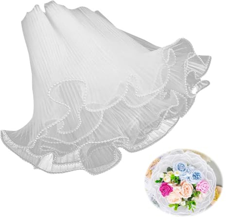 MisFun Bouquet de fleurs en papier perlé de 4,37 yards / 4 m - Fil d'emballage pour fleurs, bricolage, bricolage, fournitures de fleuristes, mariage, cadeau de Saint-Valentin (blanc)