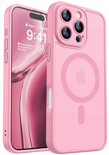 CANSHN Cover Magnetica per iPhone 16 Pro Max(6,9 Pollici), Compatibile con MagSafe, [Protezione Completa Della Fotocamera], Custodia Traslucida Opaca Protettiva Sottile Antiurto, Rosa
