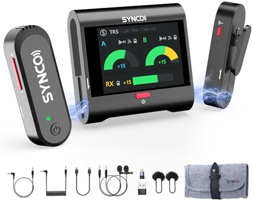 SYNCO G3PRO Wirelss Lavalier Mikrofon, 2,4GHz Ansteckmikrofon Kabellos mit Touchscreen 250m 10H Dual-Channel für DSLR Kamera Smartphone Vlog Interview