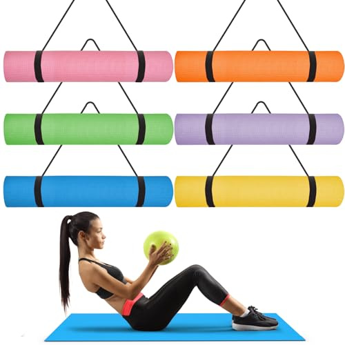 6 Pack Yoga Mat With Carrying Strap, 68 x 24 Non Slip Exercise Mat, 6mm Thick Gym Mat, Bulk Yoga Mats for Home Workout, Schools, Classroom, and Studios