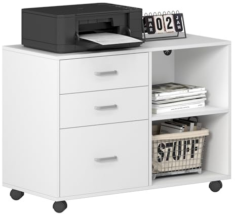 sogesfurniture Armoire de bureau mobile avec 2 compartiments ouverts et 3 tiroirs - Armoire d'appoint polyvalente pour ranger des dossiers, des ustensiles de bureau, 79,5 x 40 x 62,5 cm