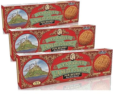 La Mère Poulard Galletas tipo sablés de mantequilla pura, delgadas y crujientes - 125g (Paquete de 3)