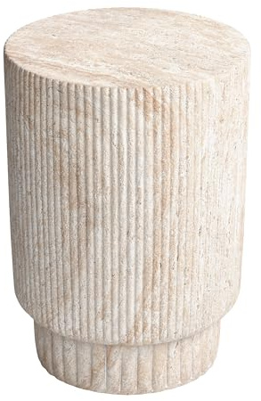 Empire Art Direct Column Travertine Stone Finish Italian Design MgO Side Accent Table, Living Room, Bedroom & Office, 13.3x13.3x18.7