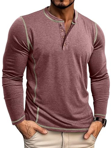LAOARA Långärmad T-shirt för herr lång bomull Henley T-shirts med polokrage ledig T-shirt M-2XL