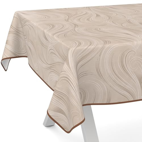 Vaxbordsduk, vaxduk, bordsduk, tvättbar, trädgårdsbordsduk, abstrakt beige, 120 x 140 cm med fåll (kantad