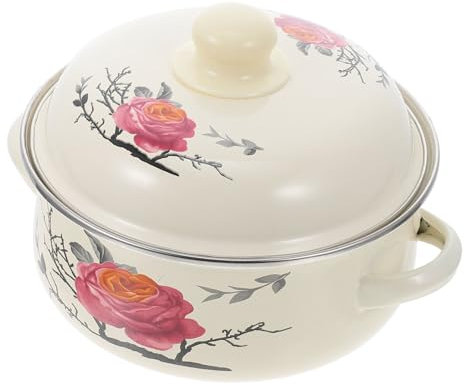 ABOOFAN Emaille Schmortopf Aus Behandeltem Emaille Kochgeschirr 18cm Mit Deckel Und Zwei Henkeln Hochtemperaturbeständig Für Haushalt Und Energiesparendes Kochen