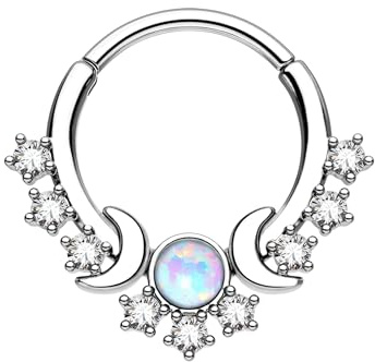CM Crareesi Mania Septum Piercing Schmuck 16G Mond Septum Ring Daith Piercing Schmuck 316L Edelstahl Opal Helix Daith Ohrringe für Frauen