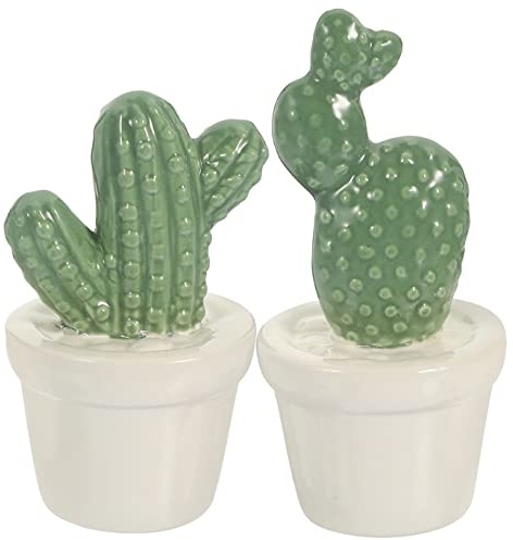 GOOHOCHY Bonsai Finto in Ceramica 2 Pezzi Decorazione Cactus per Casa e Soggiorno Dettagli Vivaci e Colore Verde, come Ornamento Decorativo Elegante