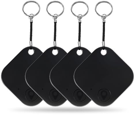 Air Tags-4 Pack, Bluetooth Luggage Tracker Work with Apple Find My (iOS Only, Not for Android), Replaceable Battery, Item Finder for Keys/Backpack/Suitcase/Wallet, Black