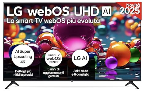 LG webOS UHD AI UA75 TV 86 pollici, Smart TV 4K Ultra HD, Processore α7 Gen8, webOS con AI, Filmmaker mode, HDR10, Gaming con VRR 4K@60Hz, Game Optimizer, Wi-Fi, 86UA75006LA 2025