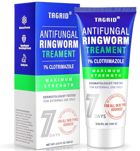 TAGRID Antifungal Ringworm Treatment Cream for Humans Skin: 1% Clotrimazole Formula for Itchy Feet and Body- Supports Healthy Skin Barrier 3.38 oz
