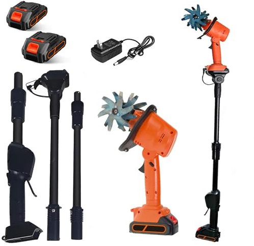 Small Garden Rotavator with Rechargeable Lithium Battery & Telescopic Pole, Electric Cordless Tiller Cultivator, 10cm Working Depth, 10cm Tilling Width, Soil Tiller Rotavator For Farm, Yard, Lawn