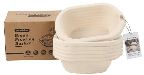 grandtobuy 6 - Pack Oval Pulp Sourdough Bread Proofing Basket Banneton Brotform, 8 Inch with Storage Bag, 30pcs Disposable Non-Woven Liners