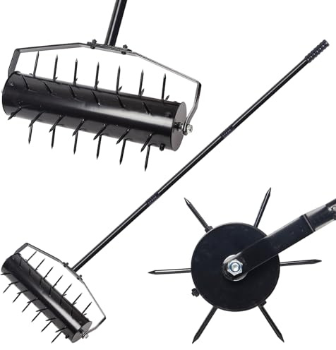 18 Inch Heavy Duty Rolling Lawn Aerator, Adjustable Weight Manual Roller Lawn Aerator Tool ，Heavy Duty Outdoor Manual Garden Lawn Tool for Yard Garden