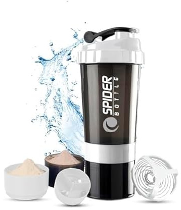 Active 100 Shaker de protéines 500 ml avec compartiment supplémentaire – Bouteille shaker de gym pour homme et femme, parfaite pour les boissons protéinées et les suppléments (blanc)