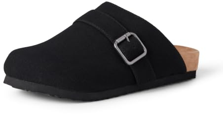Amazon Essentials Women's Comfort Clogs, Available With and Without Faux Shearling Lining, Black Faux Suede, 10