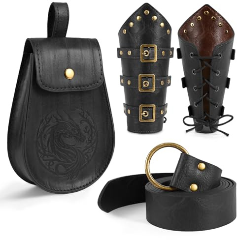 Joyincoser 4PCS Mittelalter Kleidung für Damen Herren Accessoires Viking Wikinger Gürtel Lederbeutel Armschienen Vintage Renaissance Ritter Deko für Halloween Cosplay Karneval