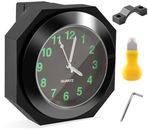 Tulov Motorrad Lenkeruhr, Motorrad Uhr wasserdicht – Aluminiumlegierung Quarzuhr mit Leuchtfunktion, Digitale Lenkeruhr für Motorräder, Fahrräder & Elektrofahrzeuge (Schwarz