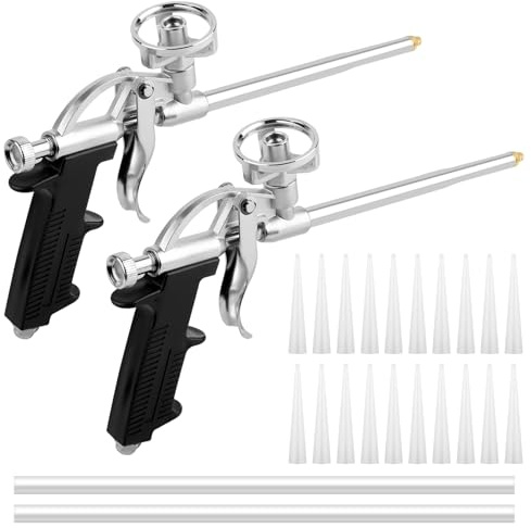 QOUBNIC Pistola Espuma, Pistola de Espuma Expansible Espuma Poliuretano con 22 Boquillas, pistola de espuma de construcción para Trabajos de Calafateado y Sellado