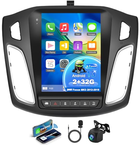 Car Stereo Radio 2 DIN para Ford Focus 3 MK3 2012-2018 con Pantalla táctil IPS de 9,7, GPS Navi con Carplay Android Auto WiFi Bluetooth EQ/Control del Volante/BT/Mirrorlink/Dab+Cámara, 2+32G