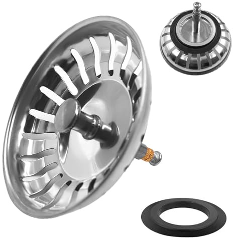 Ø 82 mm Tappo Lavandino Cucina in Acciaio, Tappi per Lavello Universale, Filtro per Lavello Cucina, Regolabile in Altezza, per Cibo Hair Catcher, Non si Intas