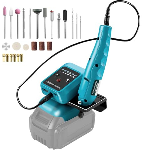 Akku Multifunktionswerkzeug kompatibel mit Makita 18V-Akku (OHNE Akku), 80W, 6 Variable Drehzahl, 6000–18000 U/min, Mini Rotationswerkzeug mit 5V 2A USB/Typ-C-Ausgang und 20 Zubehörteilen